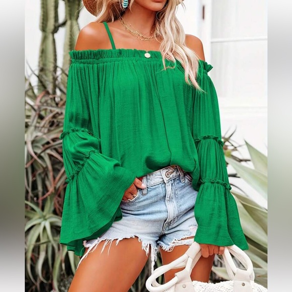 Boho Off Shoulder Flare Long Sleeve Top Blouse Shirt Black - Picture 5 of 16